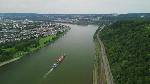 Container ship on Rhine river Stock Footage 248313649