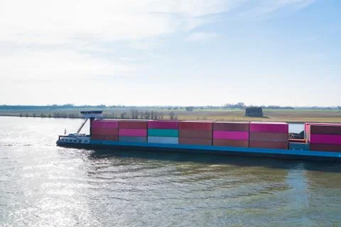 Container ship on the Rhine river Stock Photos