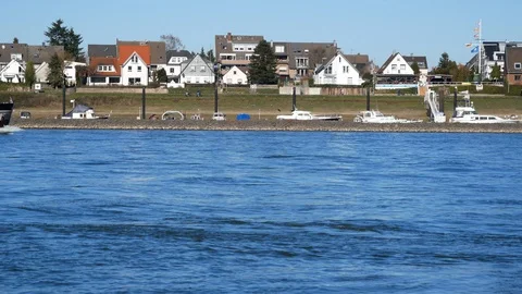 Container ship on river rhine in Germany Video stock 108465517
