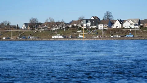 Container ship on river rhine in Germany Video stock 108465850