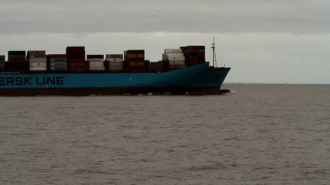 A container ship at the roadstead of Montevideo, La Plata Bay Stock Footage 82616272