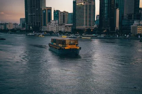 A container ship on Sai Gon river Stock Photos