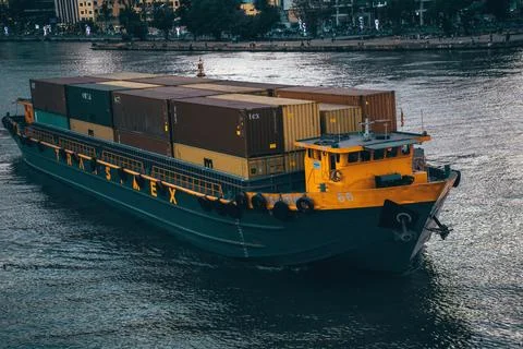 A container ship on Sai Gon river Stock Photos
