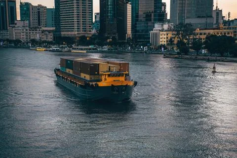 A container ship on Sai Gon river Stock Photos