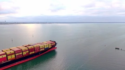 Container ship sailing across Port Phillip Bay Melbourne Video stock 331548786