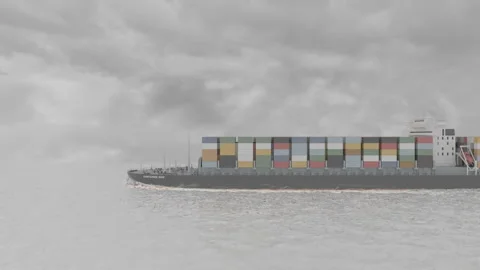 Container ship sailing against the background of a cloudy sky Stock Footage 158841024