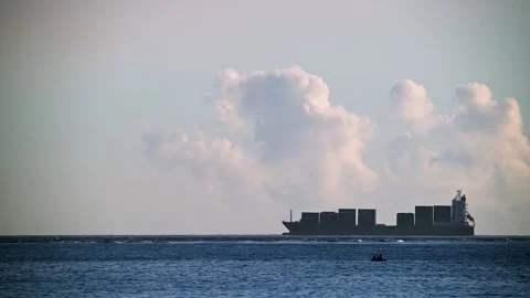 Container Ship Sailing On Ocean Horizon Wanli Taiwan Morning. Stock Footage 321138264