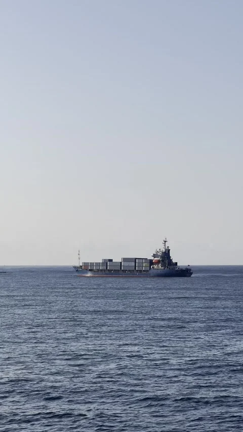 Container Ship Sailing on Open Ocean Stock Footage 343878157