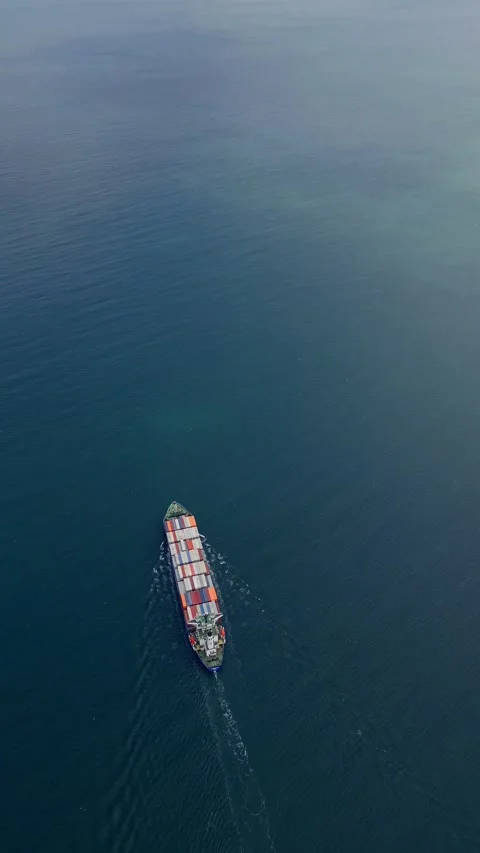 A container ship sails across the calm blue waters Stock Footage 285534987