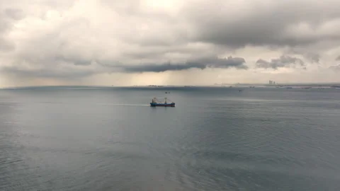 Container ship sails along the Bosphorus, against the background of Istanbul. Stock Footage 324910847