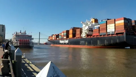 Container ship in the Savannah River, Georgia Stock Footage 72905106