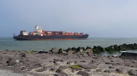 Container ship at sea, 4k shot. Stock Footage 64269803
