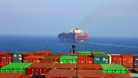 Container ship at sea Stock Footage 71574994