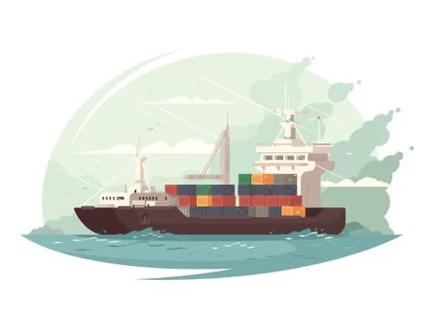 Container ship in sea Stock Illustration