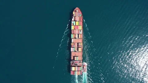 Container ship sea. industry freight shipping cargo transport Aerial top view. Video stock 336445888