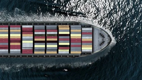 Container ship sea. industry freight shipping cargo transport Aerial top view. Video stock 336446070