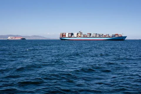 Container ship on sea Stock Photos