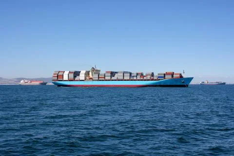 Container ship on sea Stock-Fotos