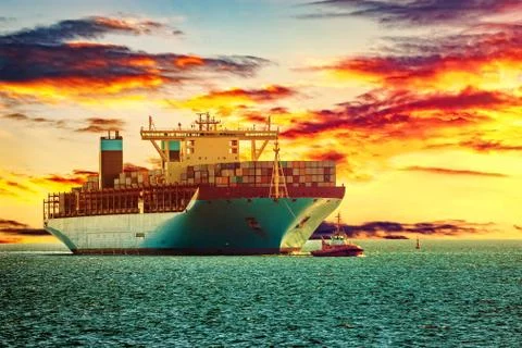 Container ship on sea Stock Photos