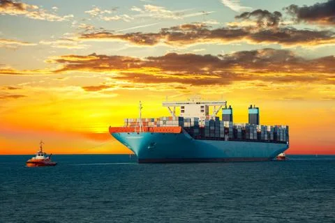 Container ship on sea Stock Photos