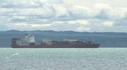 Container ship off shore Stock Footage 536663
