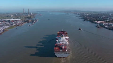 Container ship shot from helicopter .mp4 Stock Footage 61347309
