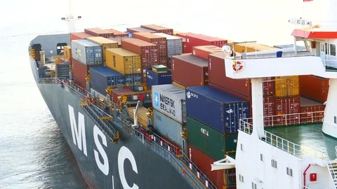 Container ship side 4k intro video for business Stock Footage 96108460