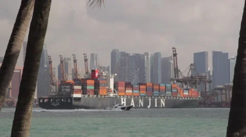 Container Ship Singapore Harbour Stock Footage 50100844
