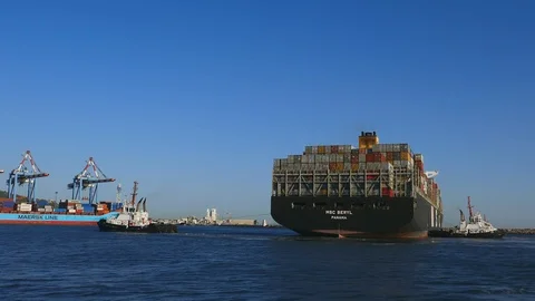 Container ship spin and move  4k Stock Footage 90217085