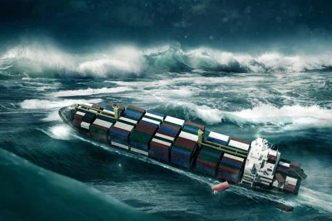 Container ship in the storm Stock Illustration