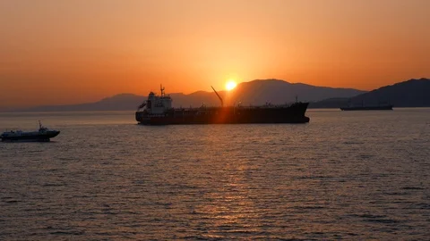 Container ship at Sunset Stock Footage 93473604