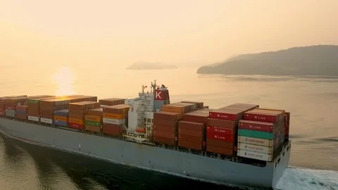 Container ship at sunset Stock Footage 128006019