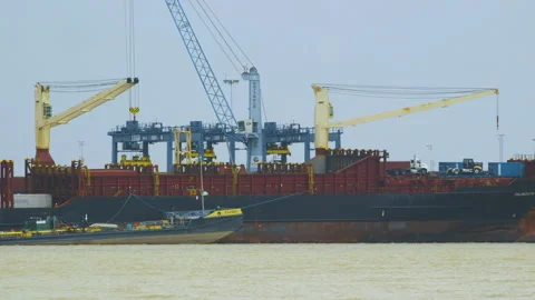 Container Ship in Suriname Stock Footage 145055604