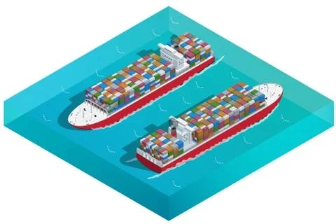 Container ship, Tanker or Cargo ship with containers icon. Flat イラスト素材