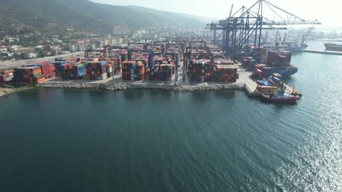 Container ship terminal Stock Footage 219581751