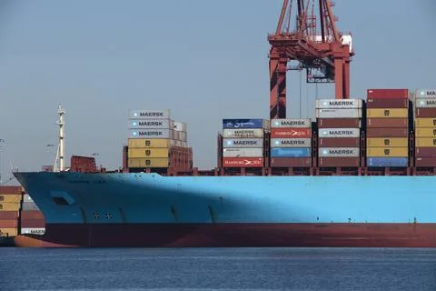 Container ship terminal loading containers. Port of Los Angeles LA Stock Photos