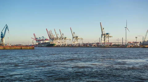 Container ship on terminals hyperlapse, tracking shot, timelapse Stock Footage 50073633