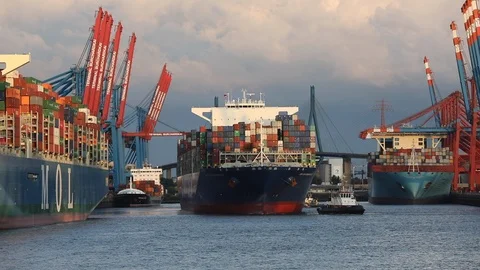 Container ship with towboat Video stock 90228533