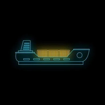 Container ship transporting cargo, global logistics neon icon Illustrazione stock