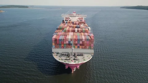 Container ship transporting cargo from japan to canada aerial view Stock Footage 248078690