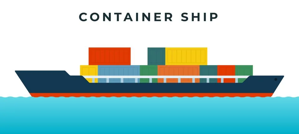 Container ship for transporting goods in standardized containers vector icon Stock Illustration
