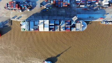 Container ship, tug and supplier in Degrad des Cannes port Stock Footage 119118656