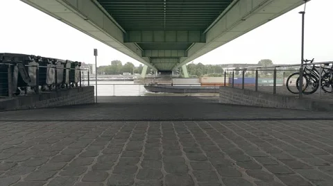 Container ship under bridge Stock Footage 46235654