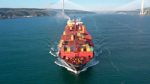 Container Ship underway full speed in Bosphorus Bound Stock Footage 164171716