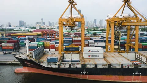 Container Ship Unloading And Loading In Stock Video Pond5