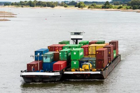 Container Ship on the Waal Stock Photos