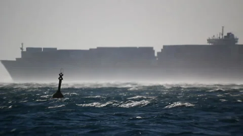 Container ship in the windstorm Stock Footage 33127037