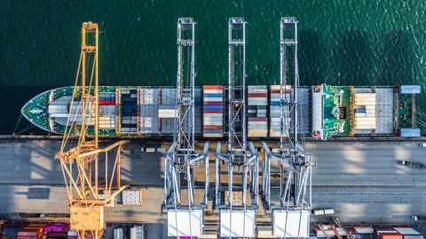 Container ship with working crane. Stock Footage 103828355