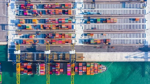 Container ship with working crane. Stock Footage 104097443