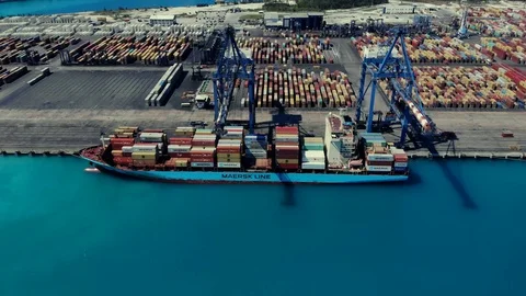 Container Shipment Port and Maritime Logistics Aerial, Bahamas Stock Footage 104018321